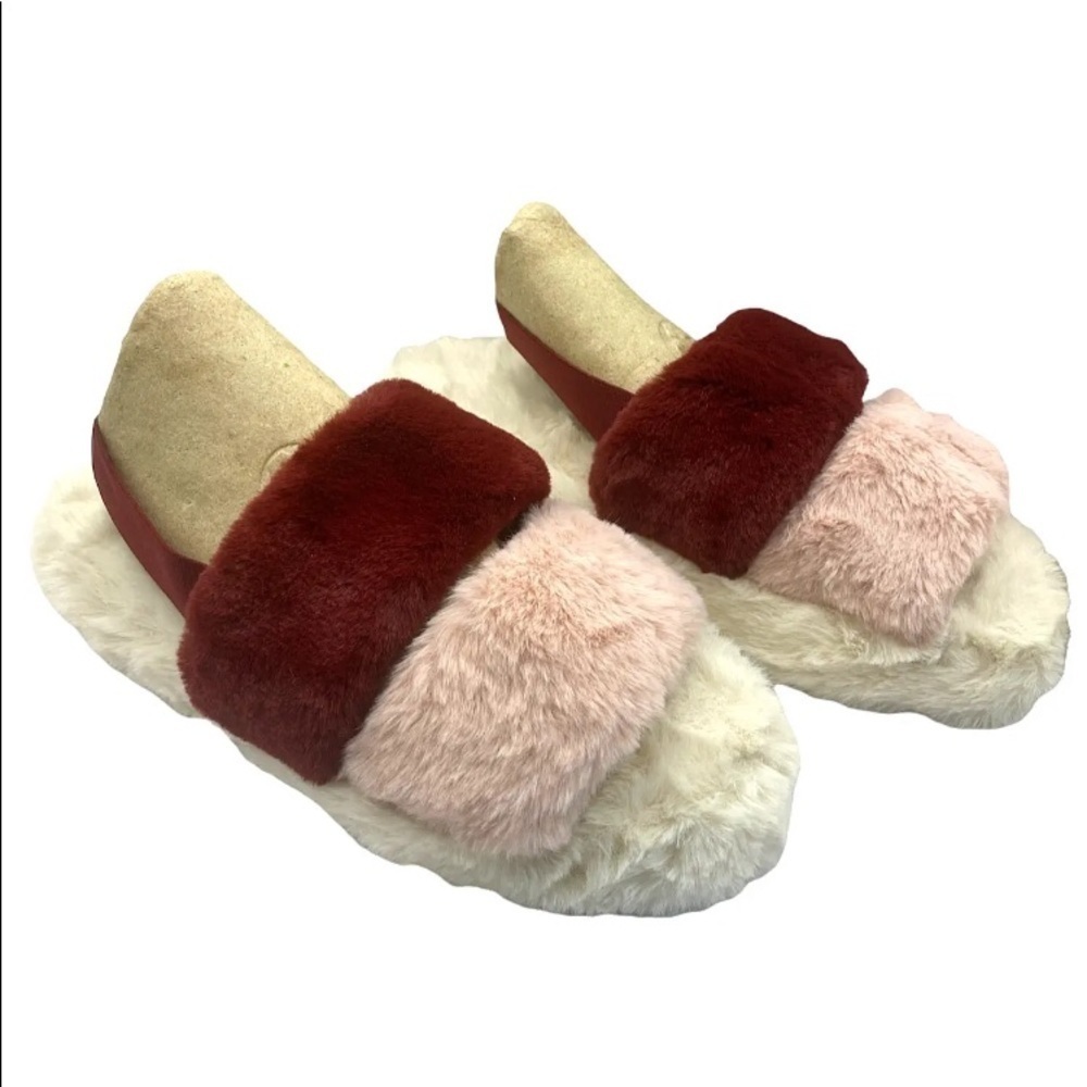 Womens Jenni Sz Medium (7-8) Slippers Slides Sandals Faux Fur Pink Fuzzy Outdoor